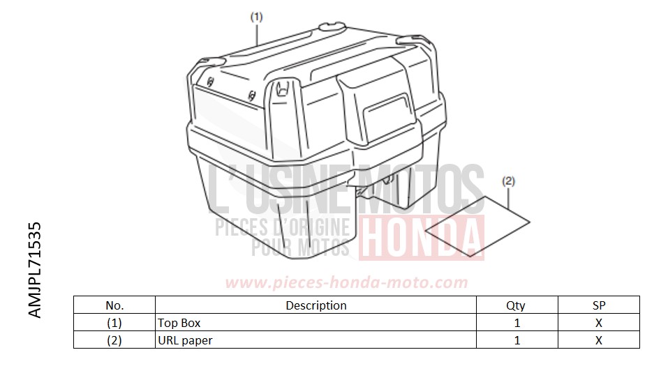KIT,TOP BOX 38L de Africa Twin DCT PEARL GLARE WHITE (NHB53H) 2022